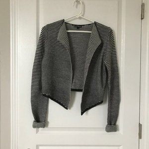 Cropped Grey & White Striped Open Cardigan by Express